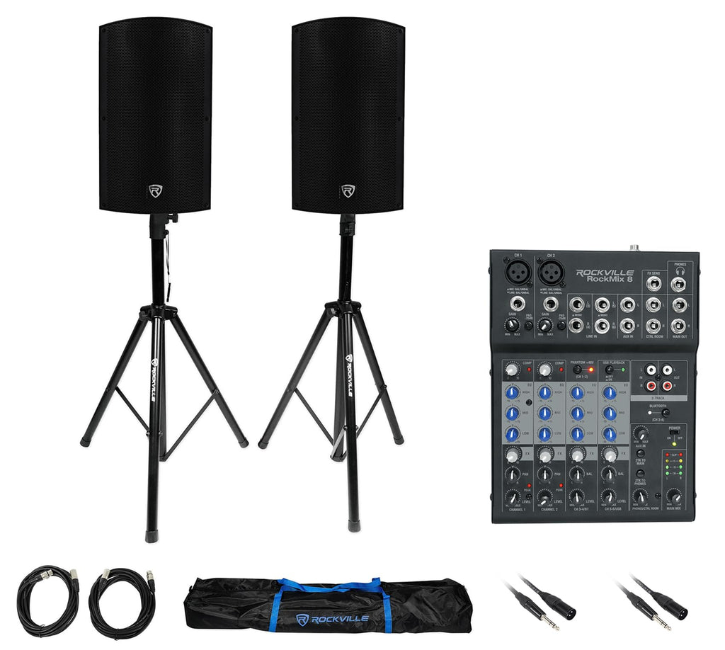 15" Powered PA Speaker Pair with 8 Mixer D648526