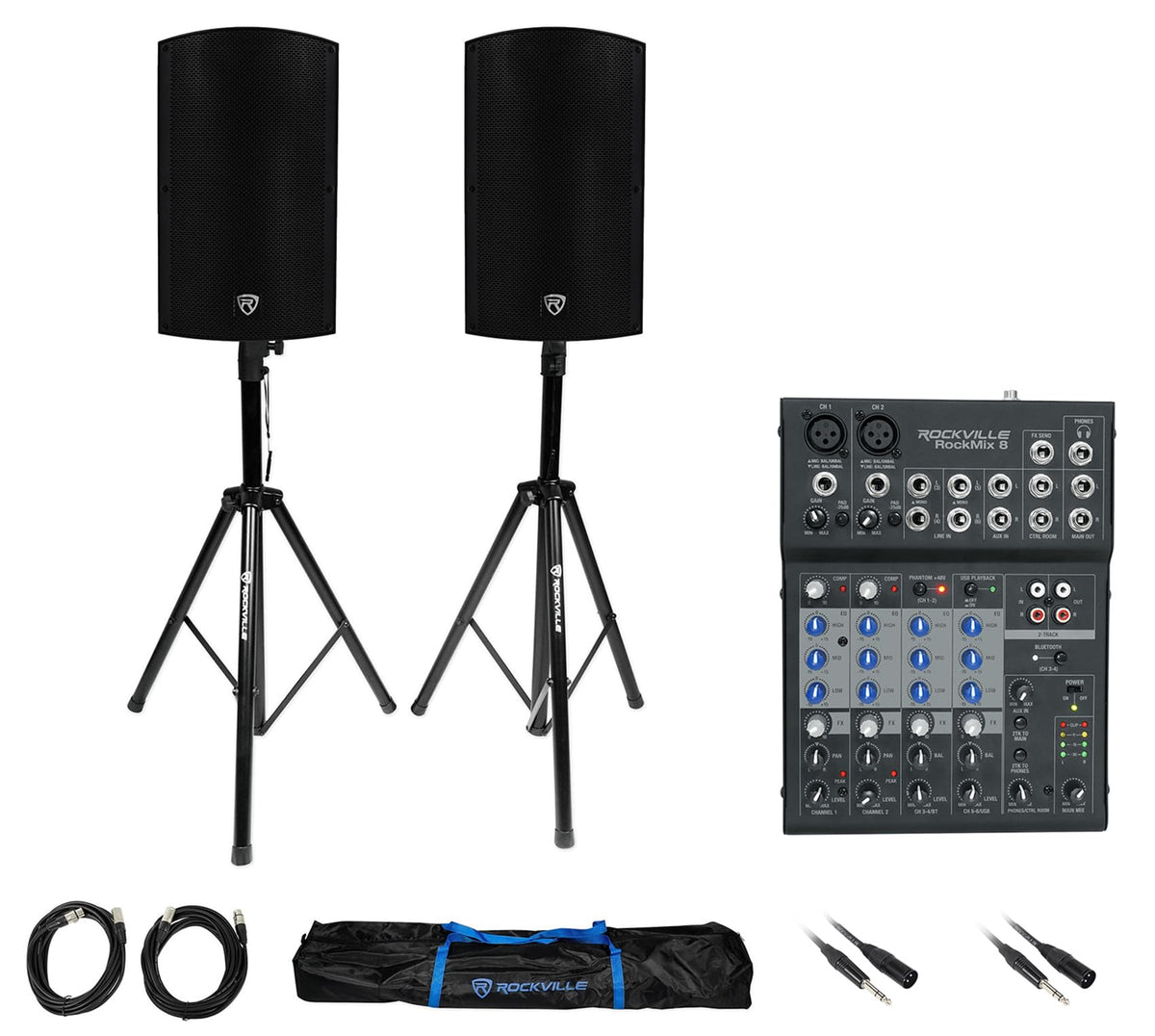 15" Powered PA Speaker Pair with 8 Mixer D648526