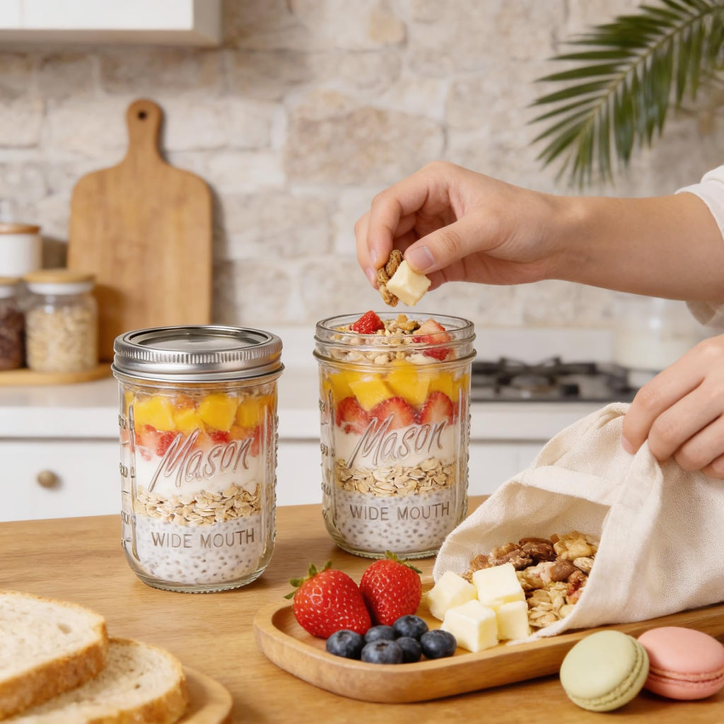 6-Pack 16 oz Wide Mouth Glass Mason Jars with Lids U410