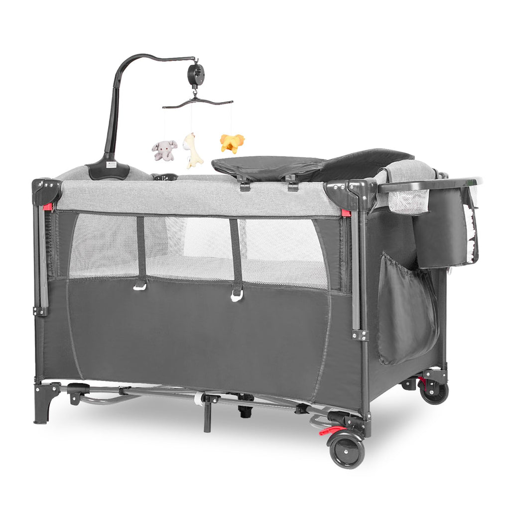 5-in-1 Pack and Play Baby Bassinet Bedside Sleeper Grey A909
