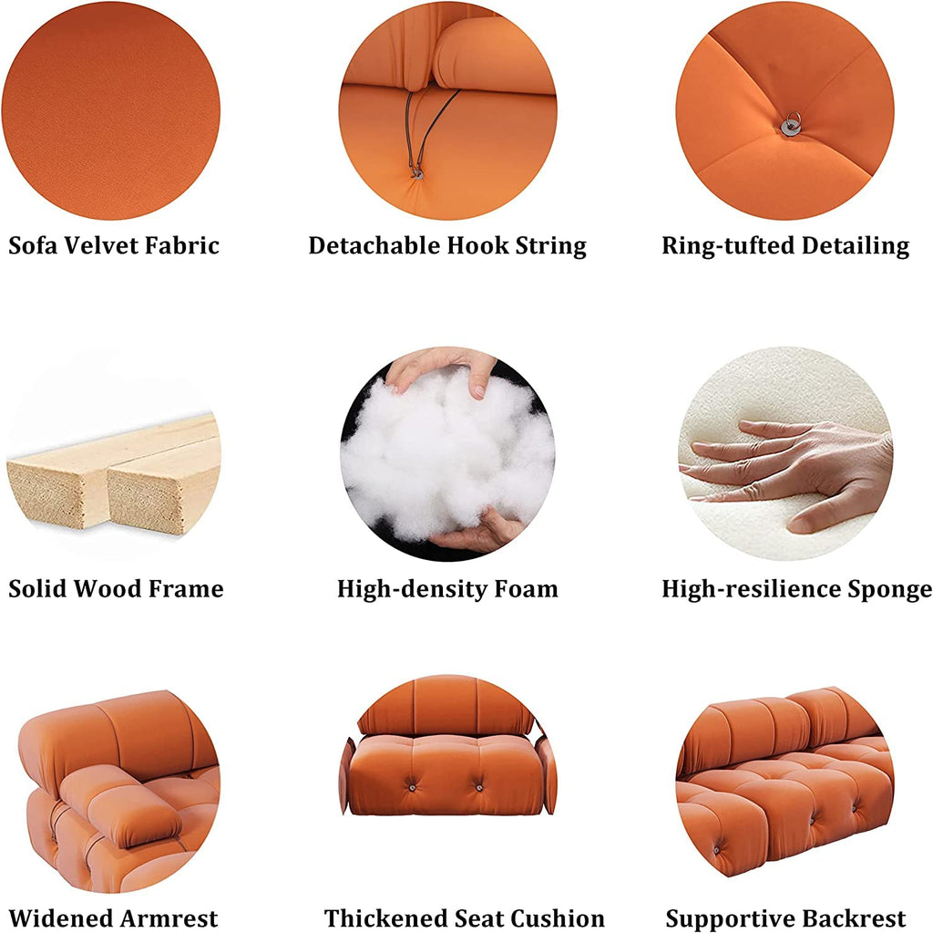 Orange Velvet U-Shaped Sectional Sofa with Chaise Y1659