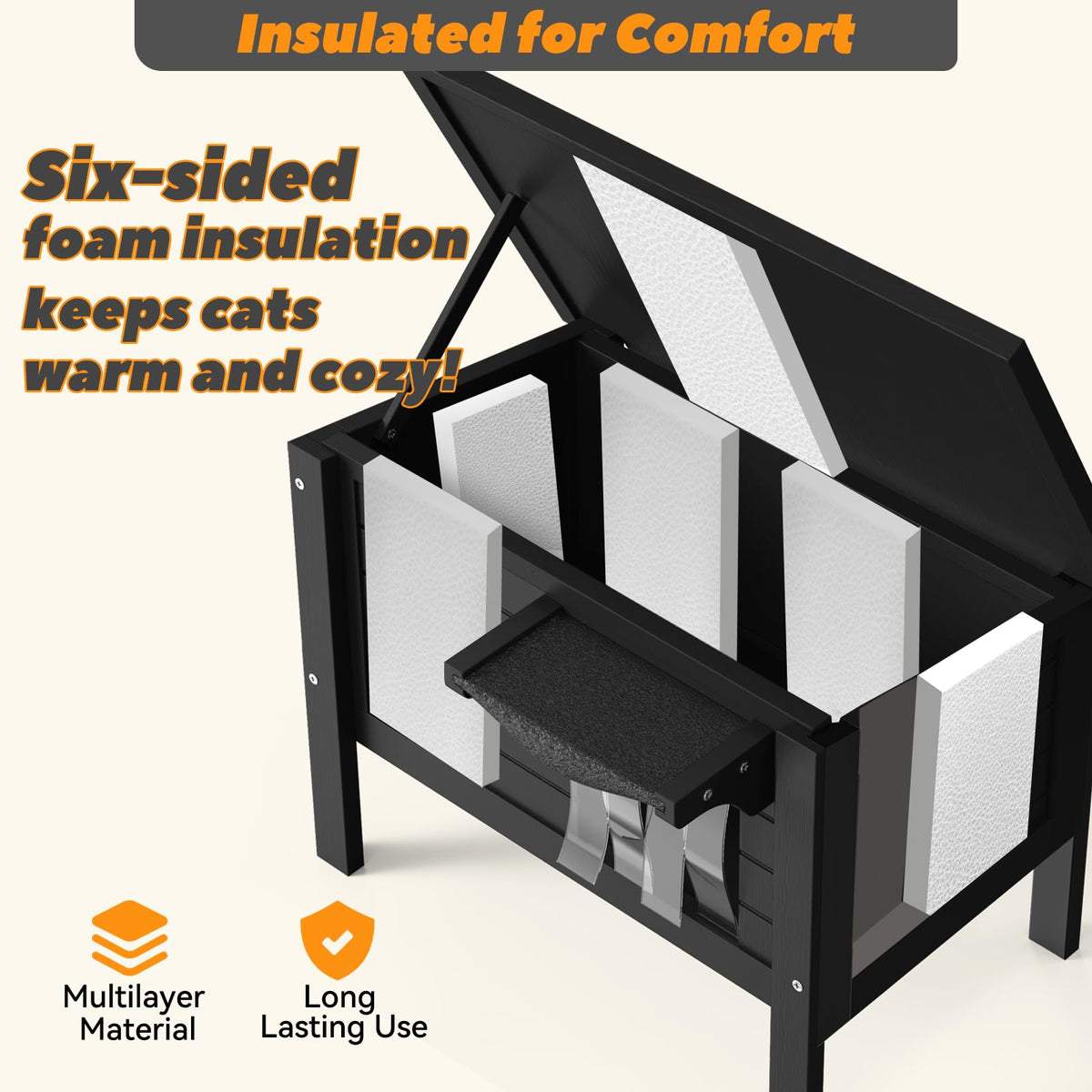 Weatherproof Insulated Solid Wood Outdoor Cat House I751359