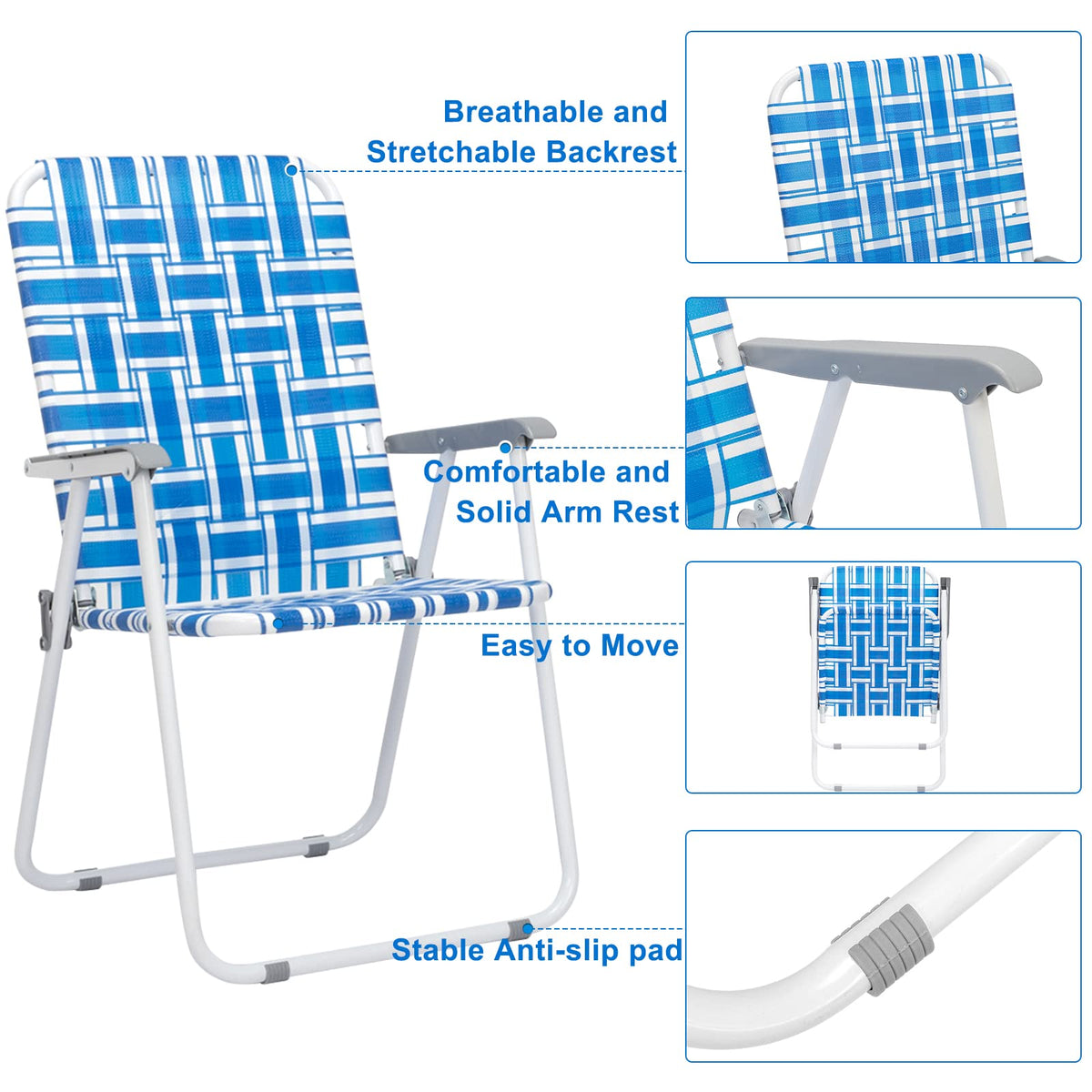 Set of 2 Blue Webbed Folding Patio Chair P85212