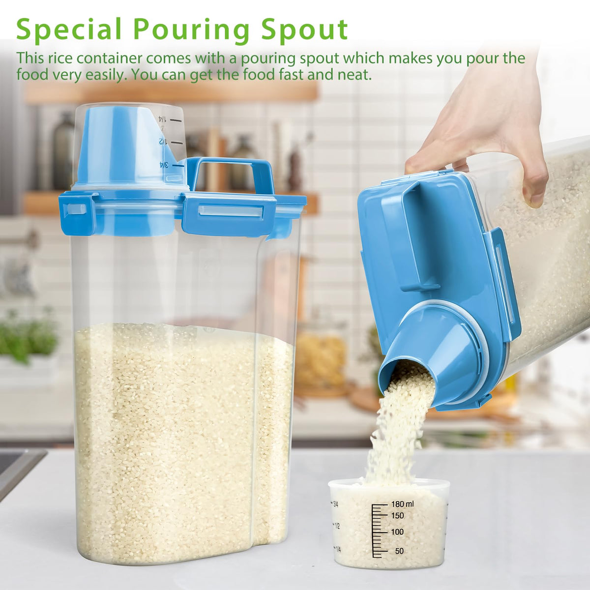 Airtight Rice Storage Container with Measuring Cup F977