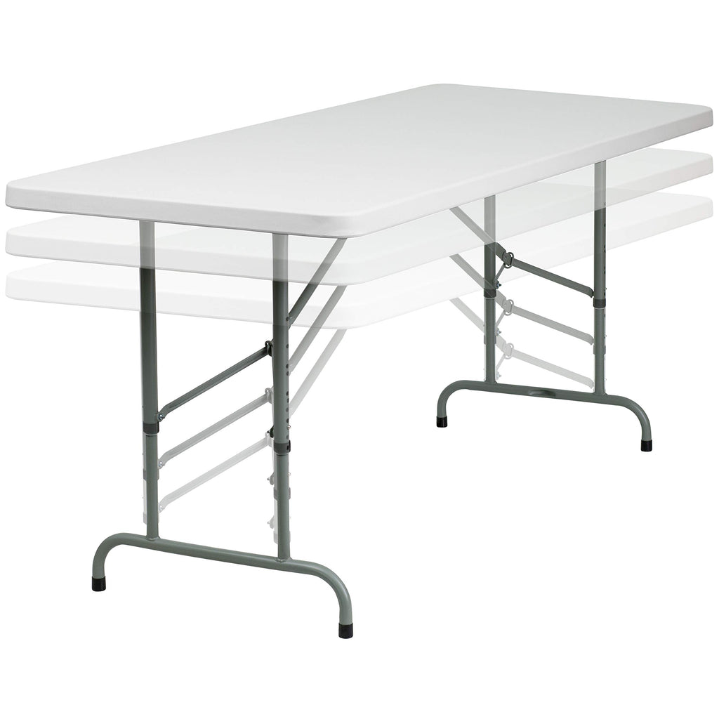 6-Foot Granite White Adjustable Plastic Folding Table W724313