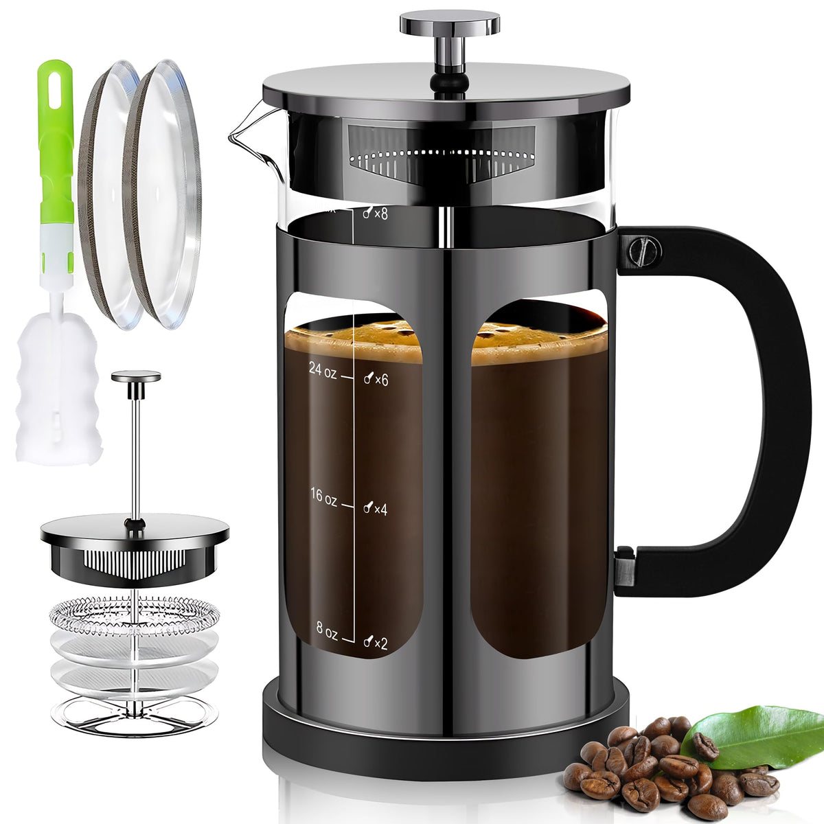 French Press Coffee Maker 34oz with 4 Filters Borosilicate Glass Y6003