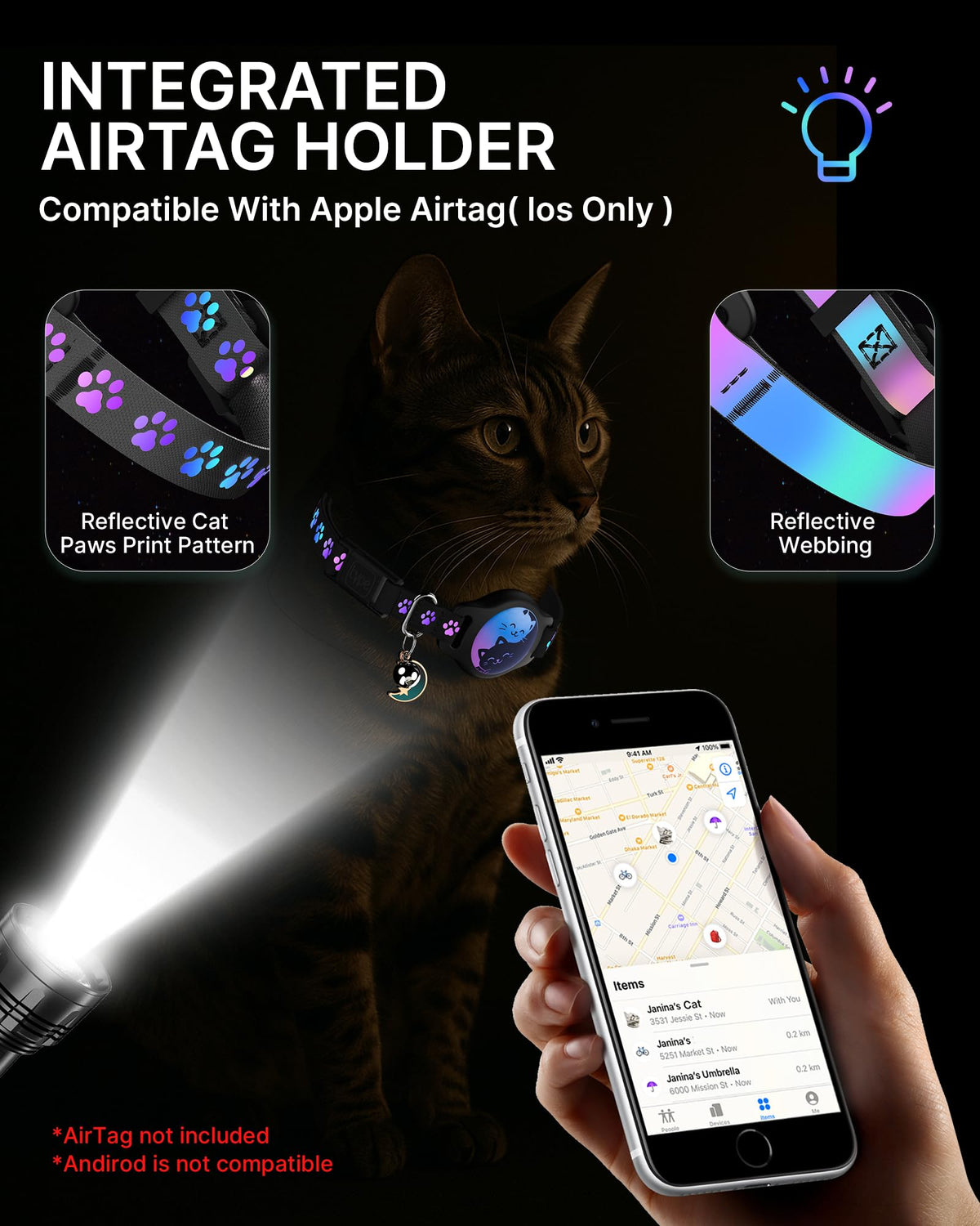 Cat Collar with AirTag Holder 2 Pack T705