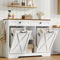 White and Walnut 23 Gallon Laundry Hamper Cabinet with 2 Drawers T352742