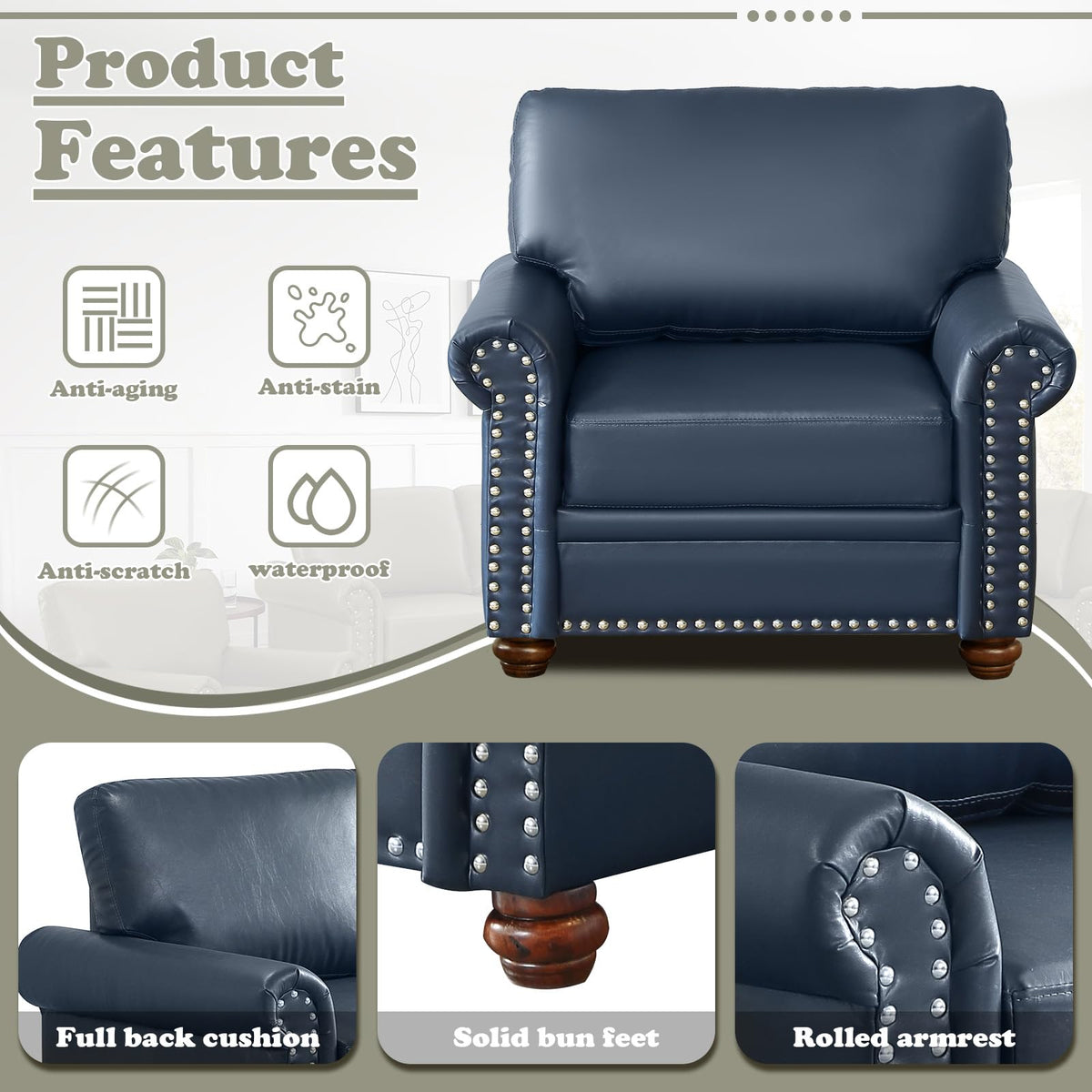 Navy Blue PU Leather Storage Loveseat Sofa C68472
