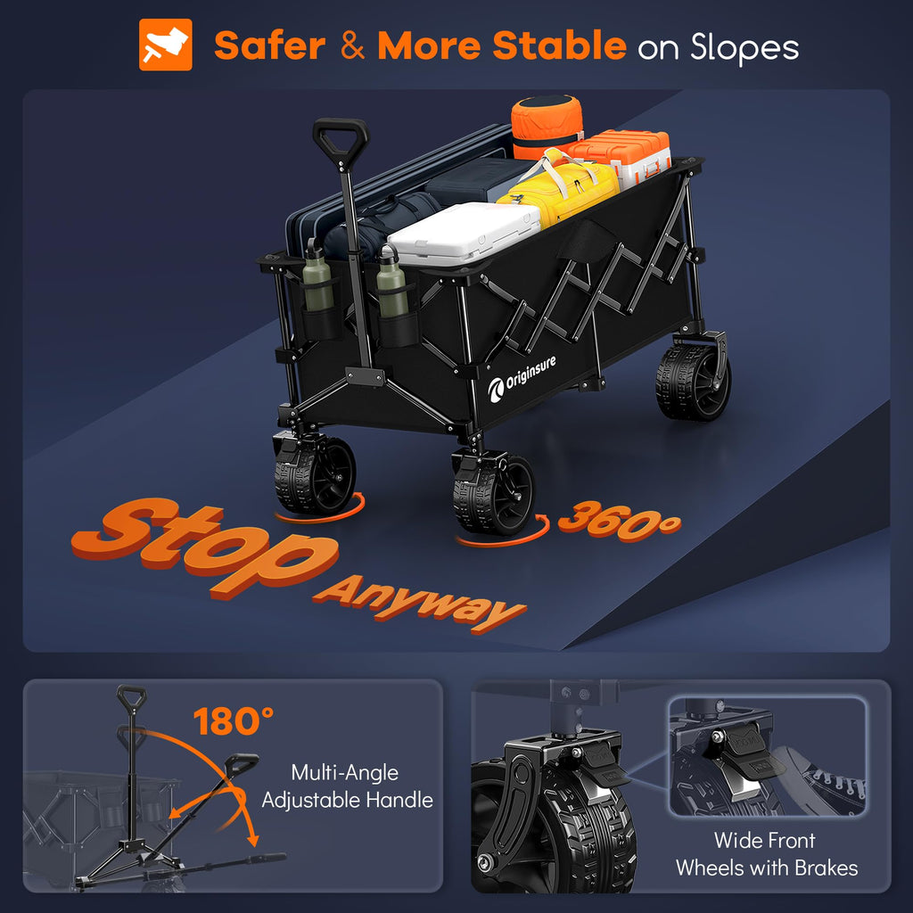 220L Collapsible Beach Wagon Cart with Big Wheels, Black A547