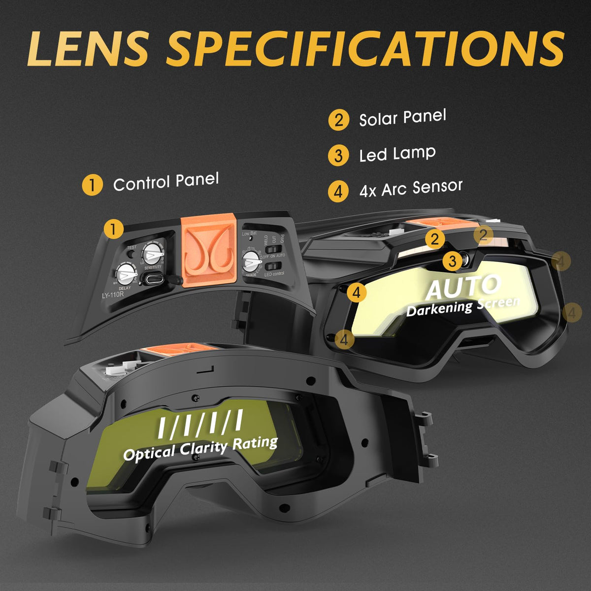 Auto-Darkening Welding Goggles with LED Light A45745