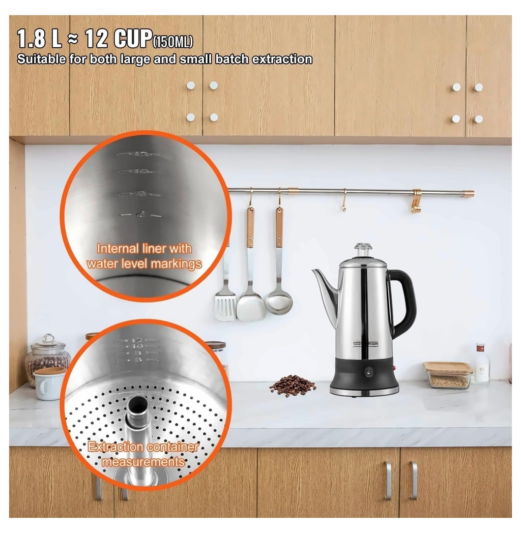 12-Cup Stainless Steel Electric Percolator Coffee Pot J2114