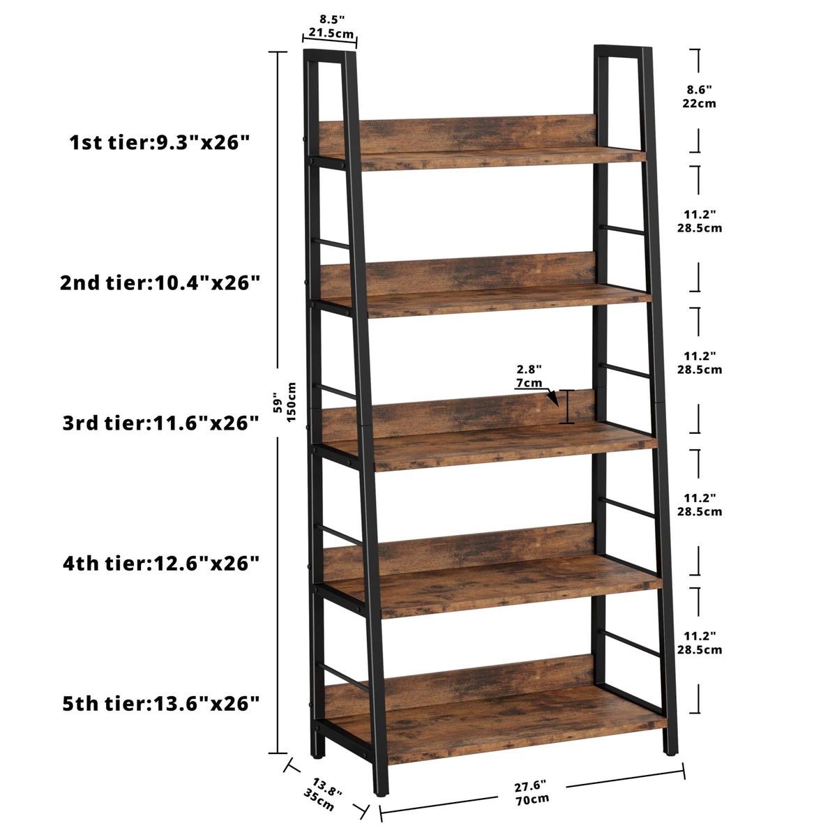 5 Tier Metal Frame Ladder Bookcase D33216