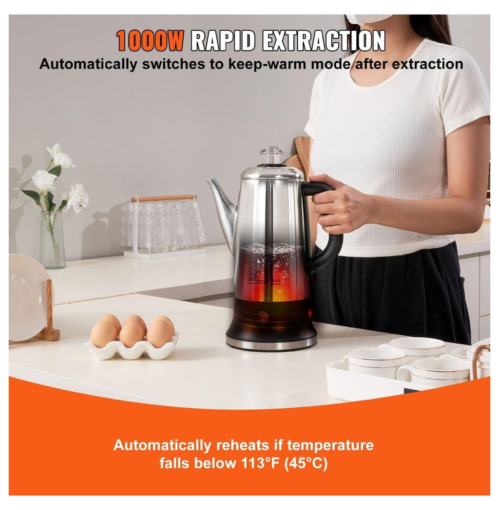 12-Cup Stainless Steel Electric Percolator Coffee Pot J2114