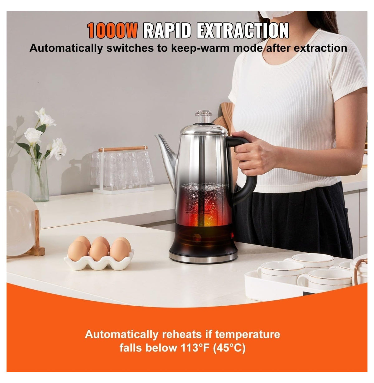 12-Cup Stainless Steel Electric Percolator Coffee Pot J2114