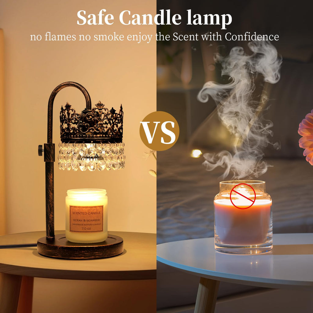 Candle Warmer Lamp with Timer Dimmer Adjustable Height Black Gold Brushed Q433782