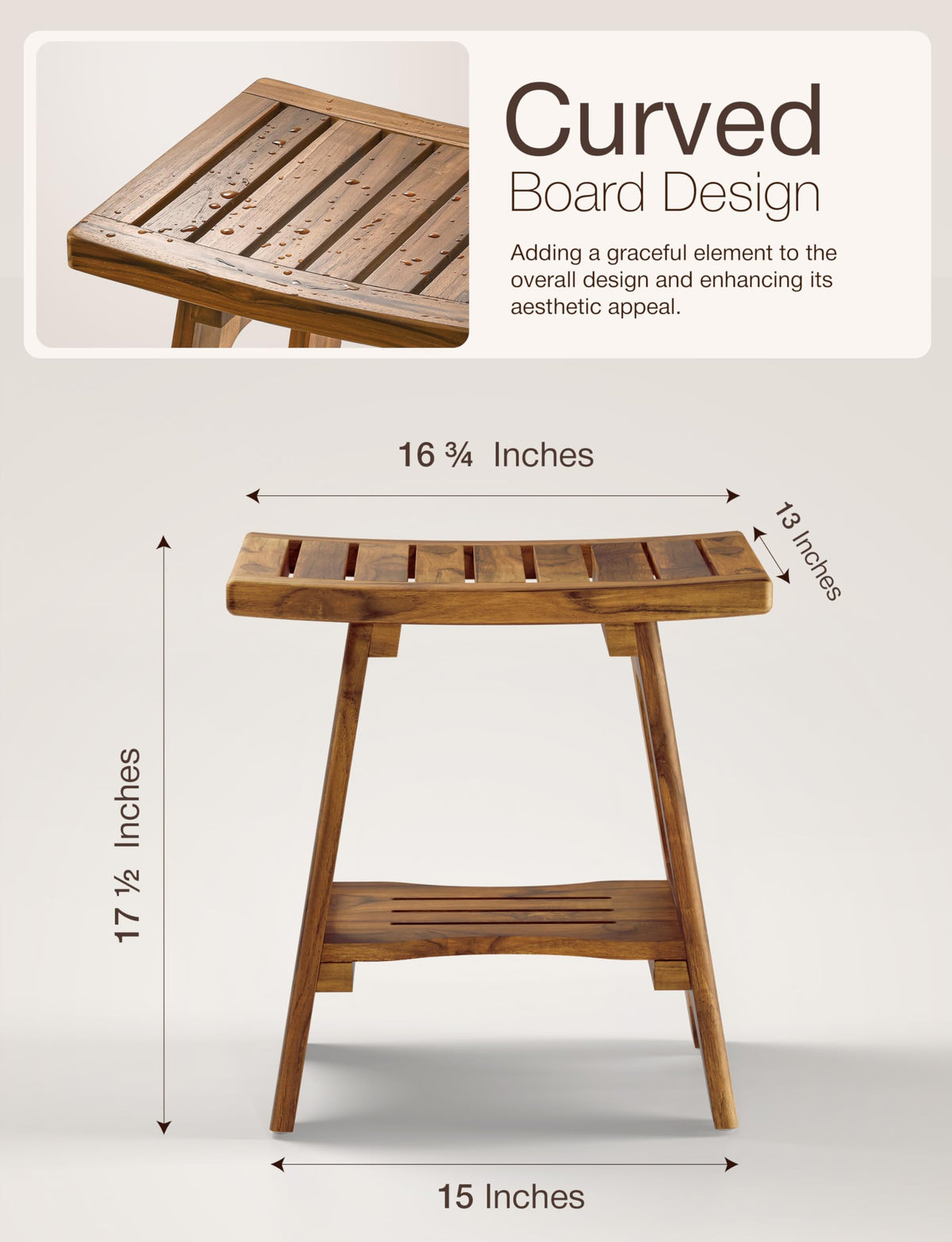 18" Teak Shower Bench with Storage Shelf T2626