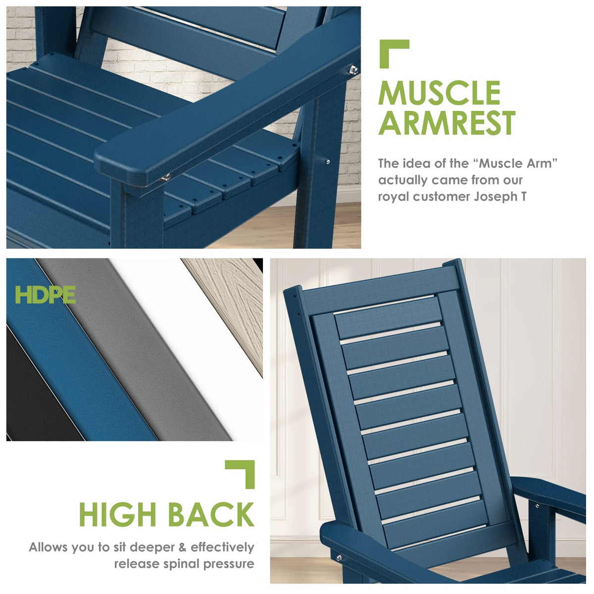 Oversized Outdoor Rocking Chairs Set of 2 Blue J6561