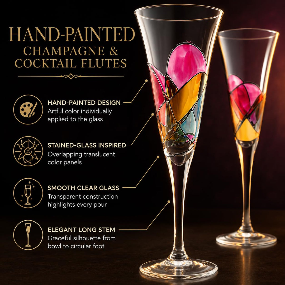 Hand Painted Martini Champagne Cocktail Glasses 2 Set X4838