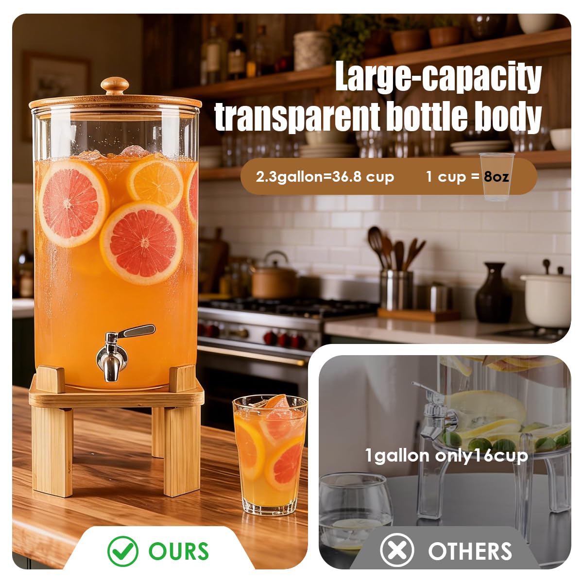 2.3 Gallon Glass Beverage Dispenser with Spigot V7890