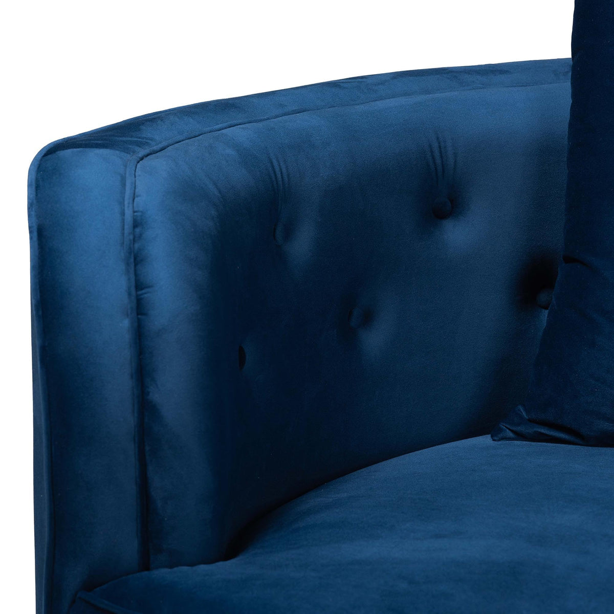 Navy Blue Velvet and Brushed Gold Metal Sofa K46256