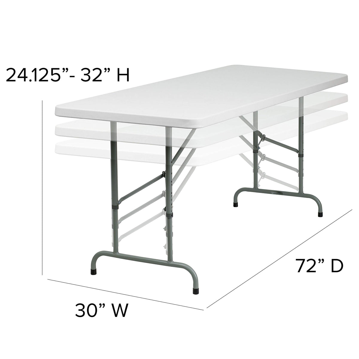 6-Foot Granite White Adjustable Plastic Folding Table W724313