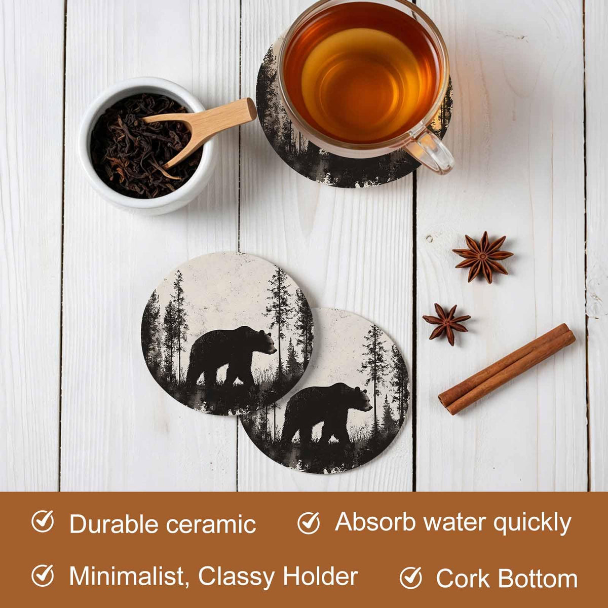 Black Absorbent Round Ceramic Coasters Set of 6 I11452