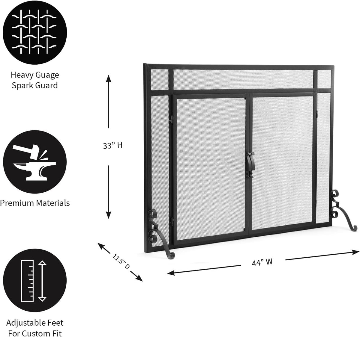 Black Metal Fireplace Screen with Hinged Doors X4731