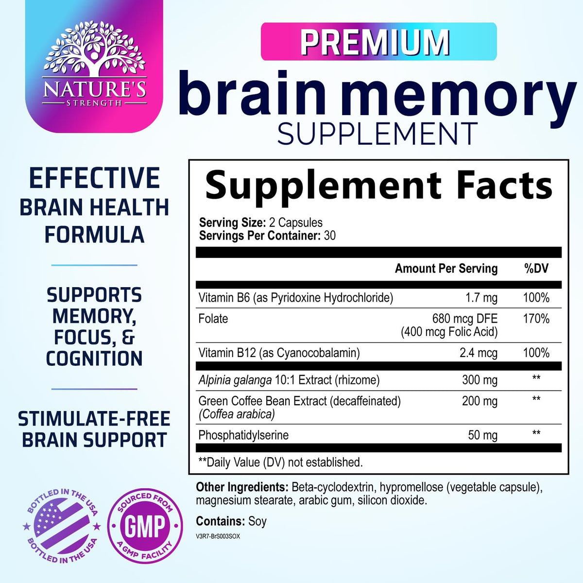Brain Health Supplement with Bacopa, Phosphatidylserine & DMAE - 60 Capsules I69672