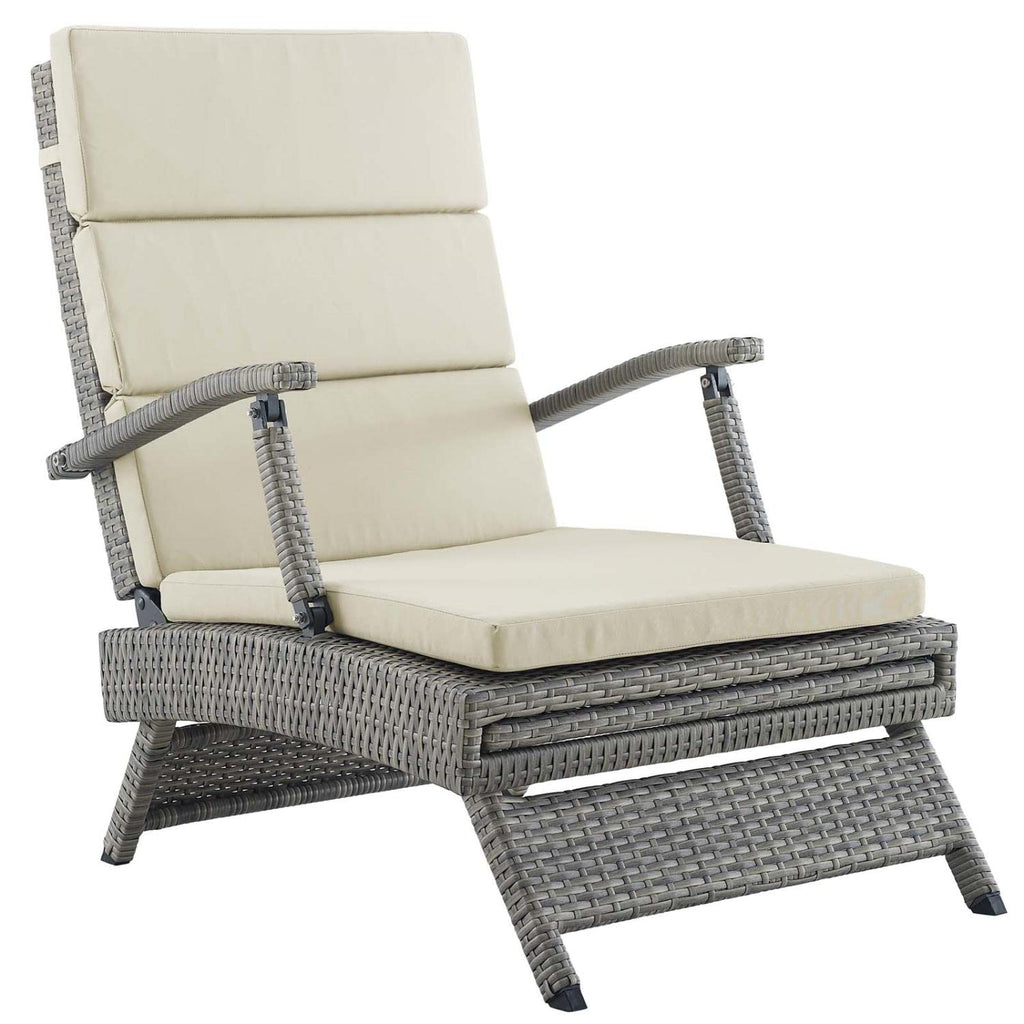 Light Gray Beige Wicker Rattan Chaise Lounge W1356