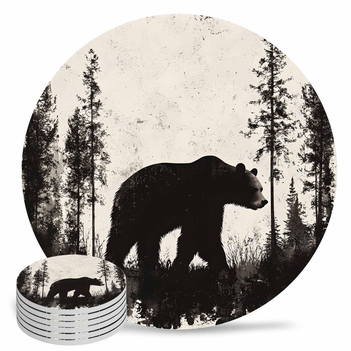Black Absorbent Round Ceramic Coasters Set of 6 I11452