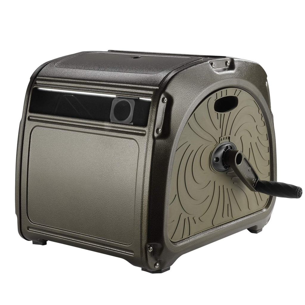 Metal Hose Reel Box, Heavy Duty Garden Hose Storage Reel, 150ft 5/8" Hose Capacity, Green E37204