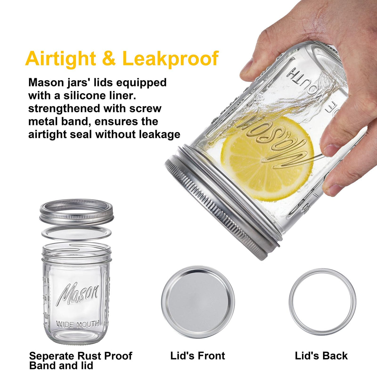 6-Pack 16 oz Wide Mouth Glass Mason Jars with Lids U410