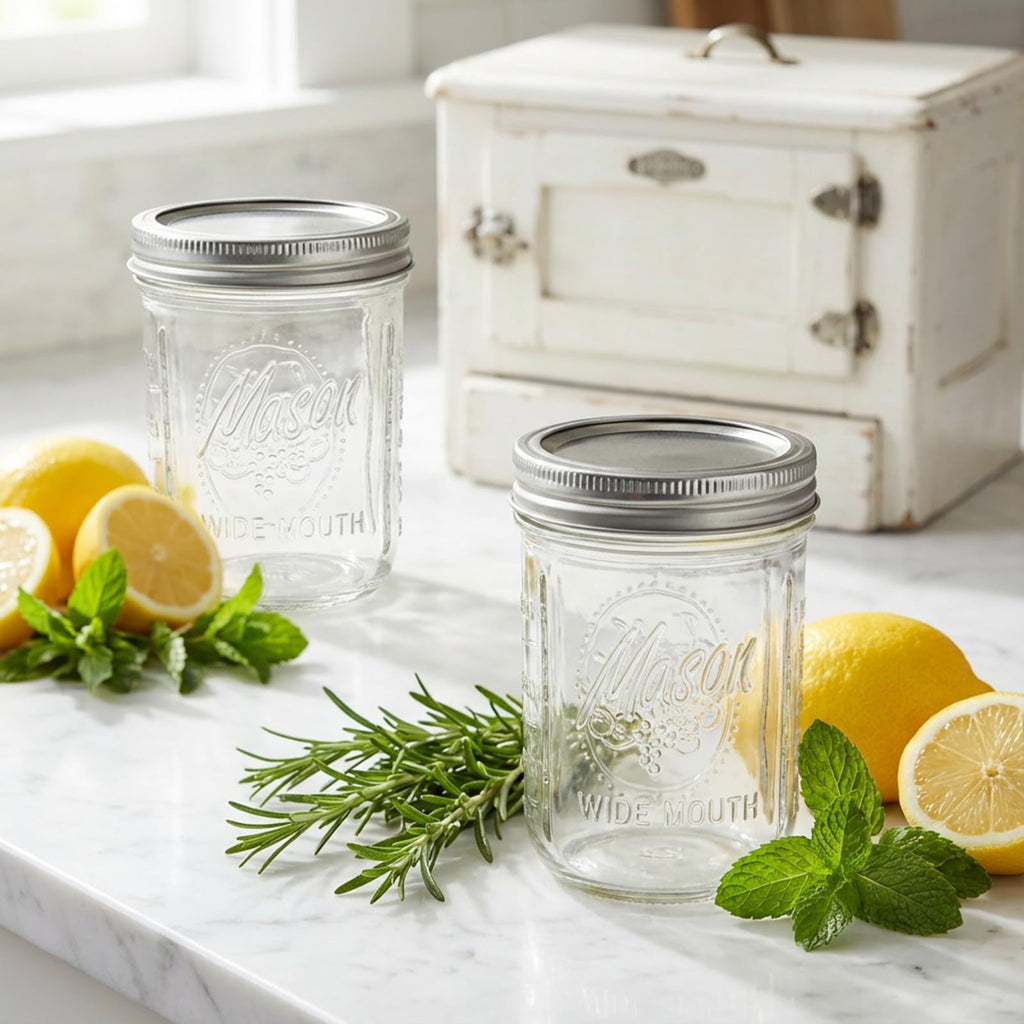6-Pack 16 oz Wide Mouth Glass Mason Jars with Lids U410