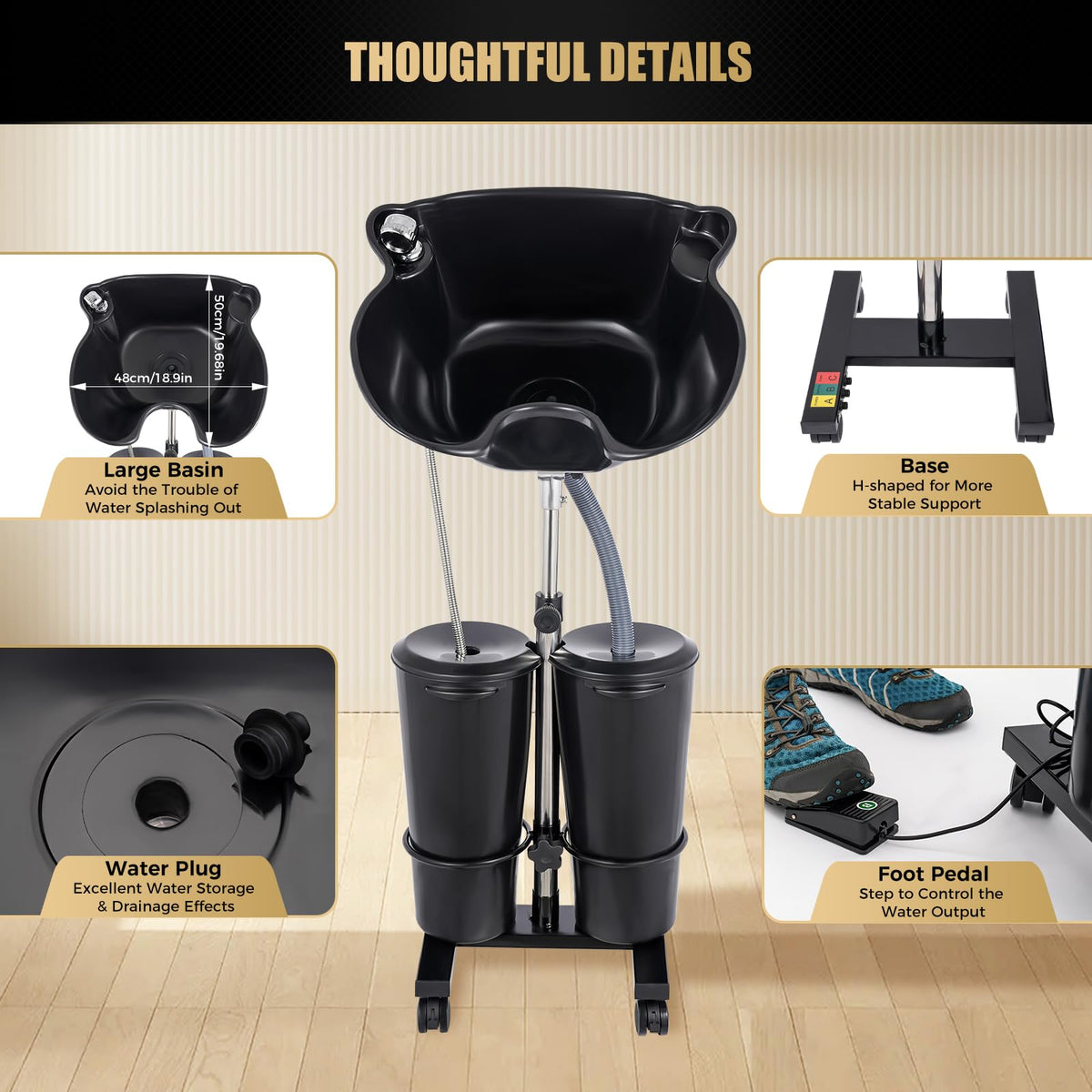 Portable Plastic Shampoo Unit with 2 Water Buckets Y97141