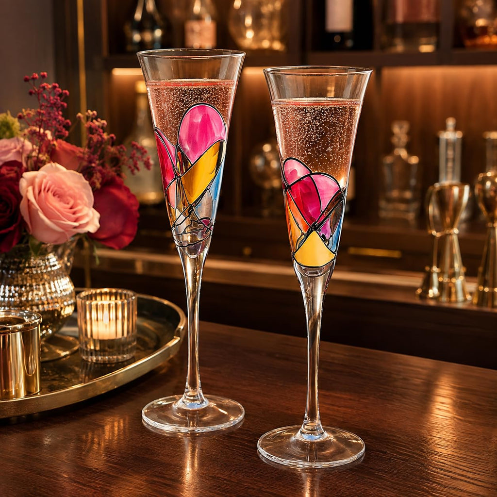 Hand Painted Martini Champagne Cocktail Glasses 2 Set X4838