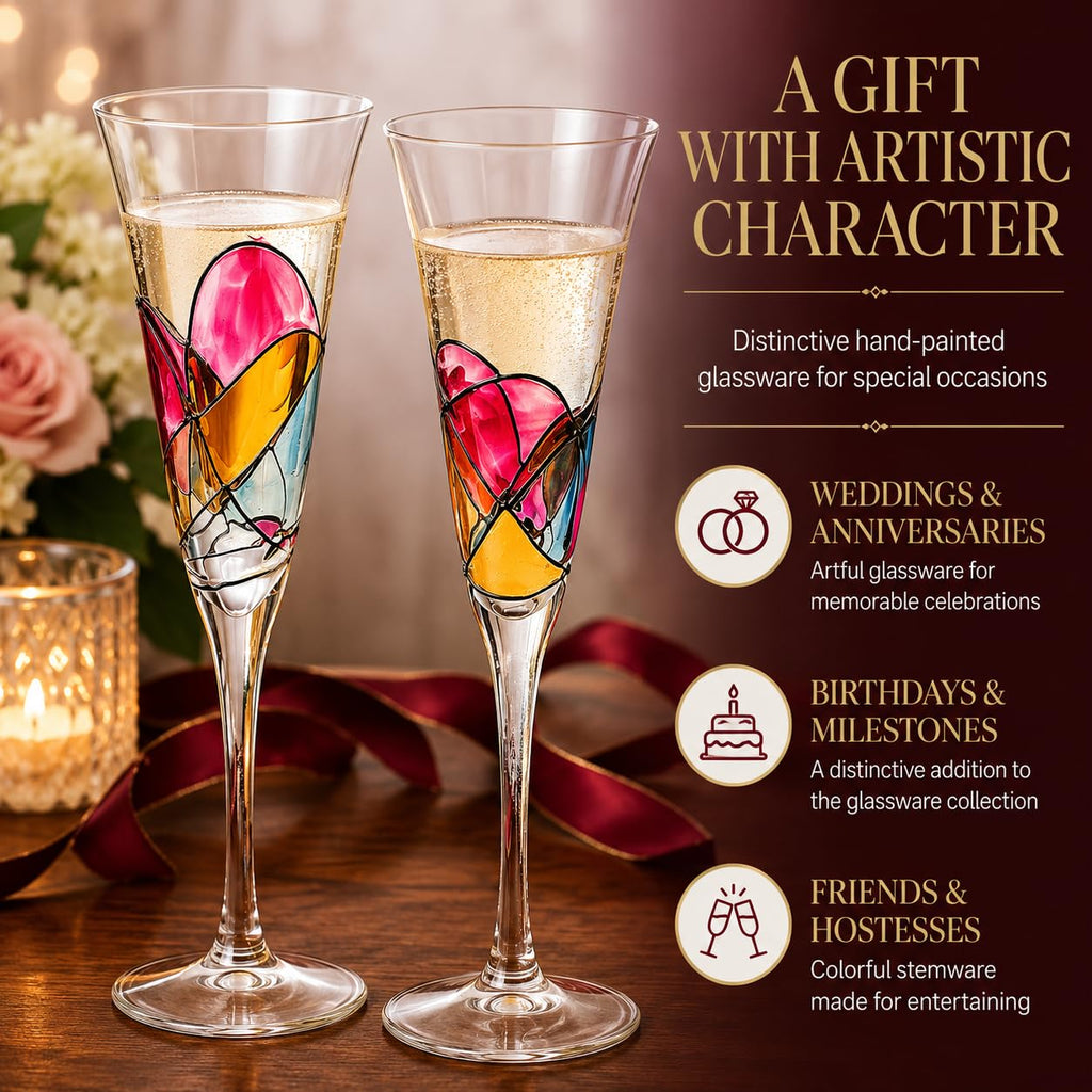 Hand Painted Martini Champagne Cocktail Glasses 2 Set X4838