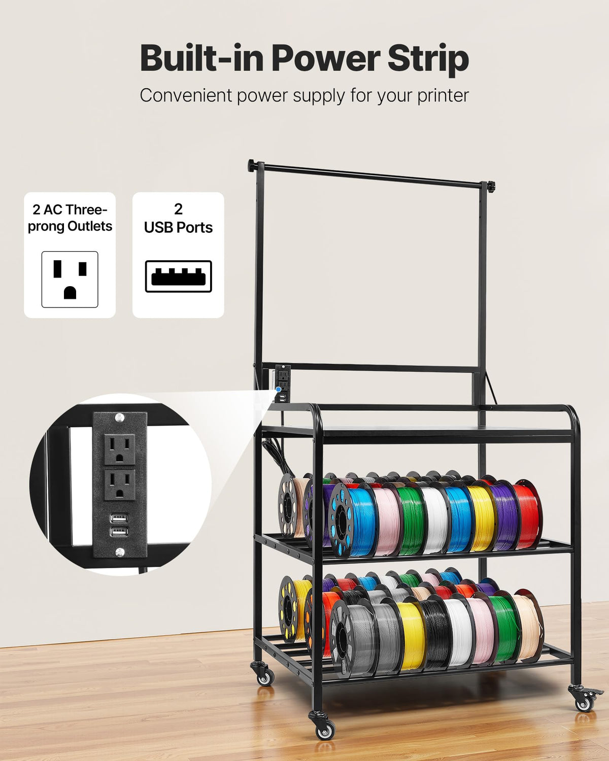 3-Tier Filament Storage Rack with Wheels E845562
