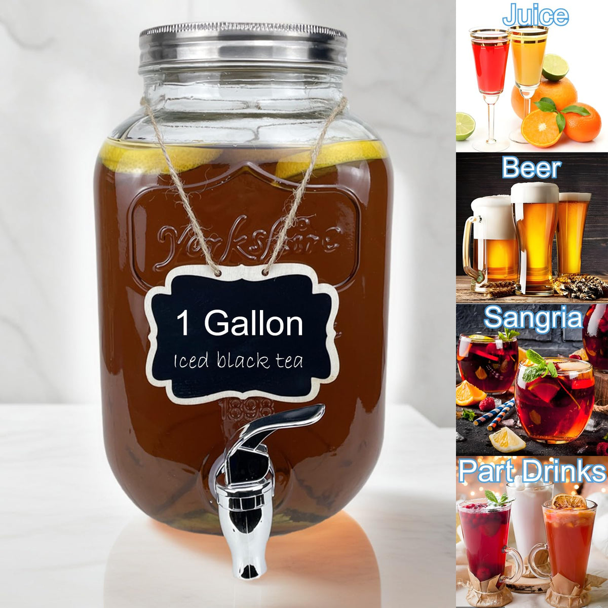 1 Gallon Glass Drink Dispenser with Spigot, 2 Packs R156