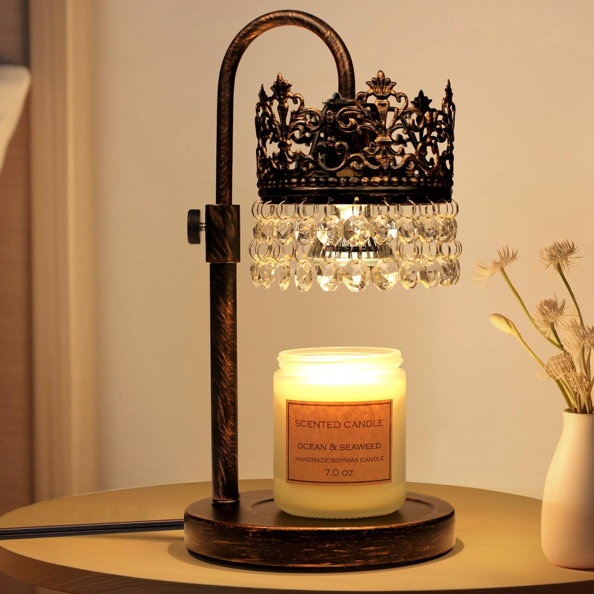Candle Warmer Lamp with Timer Dimmer Adjustable Height Black Gold Brushed Q433782