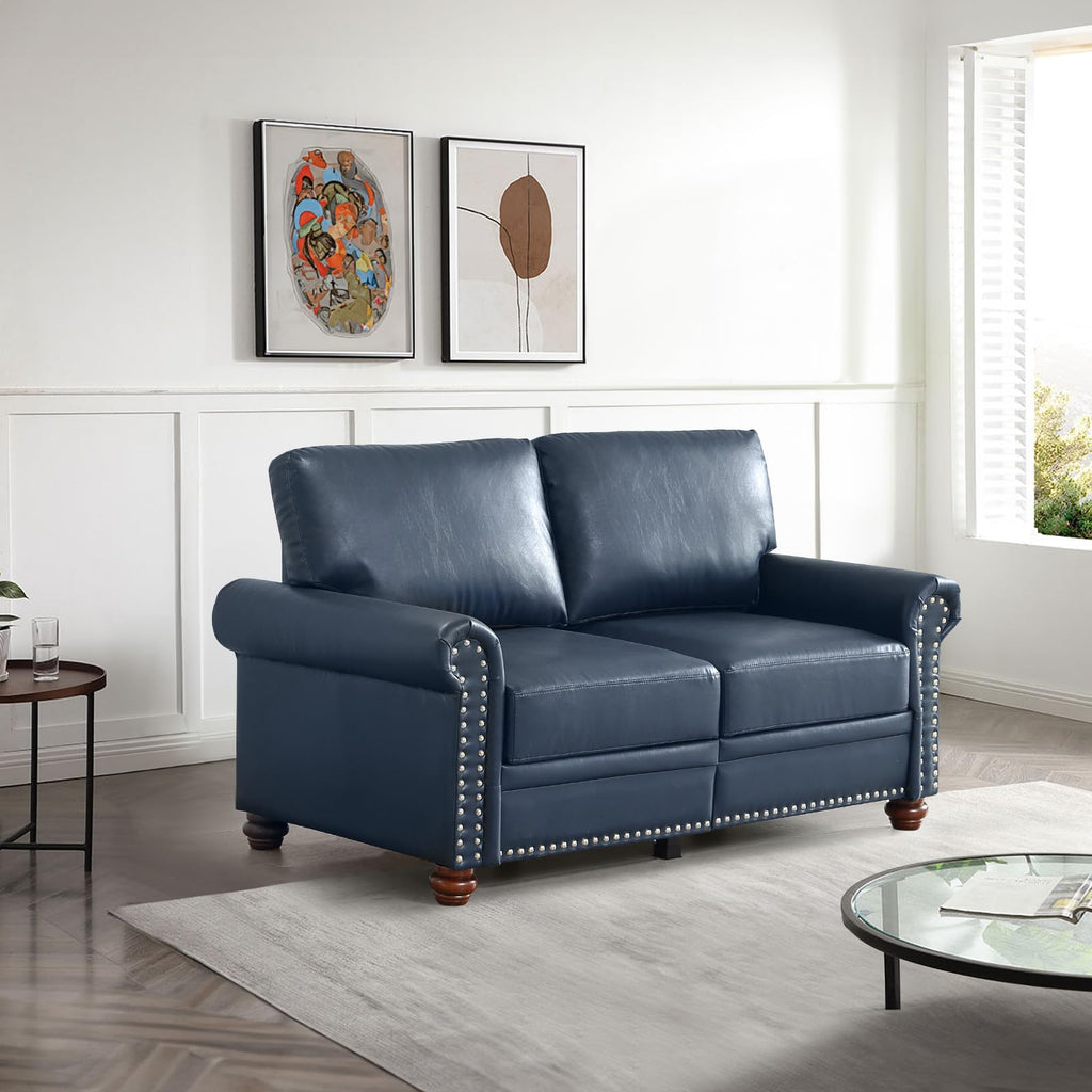 Navy Blue PU Leather Storage Loveseat Sofa C68472