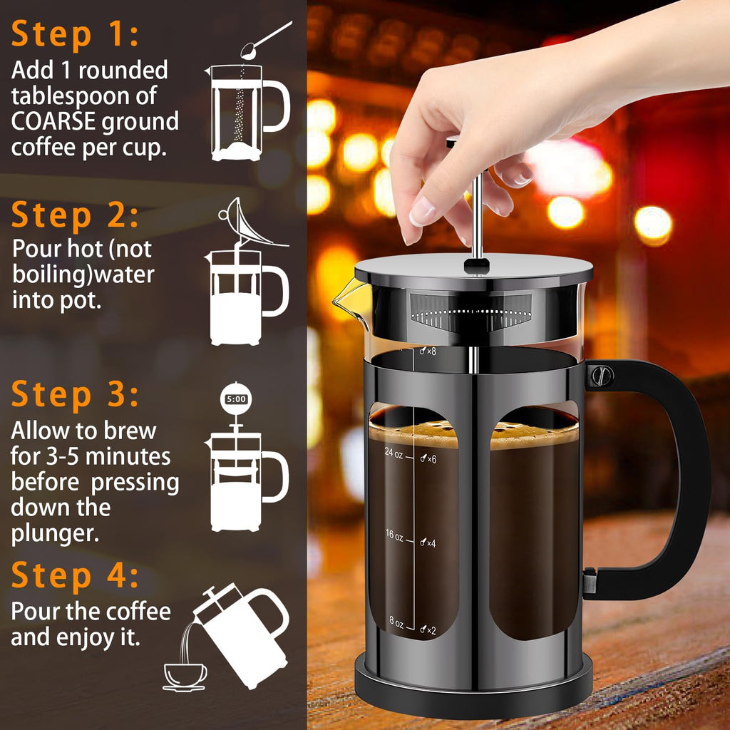 French Press Coffee Maker 34oz with 4 Filters Borosilicate Glass Y6003