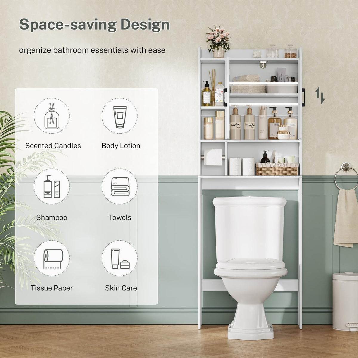 Over The Toilet Storage Cabinet with 4 Open Shelves and Adjustable Shelf, White W9637