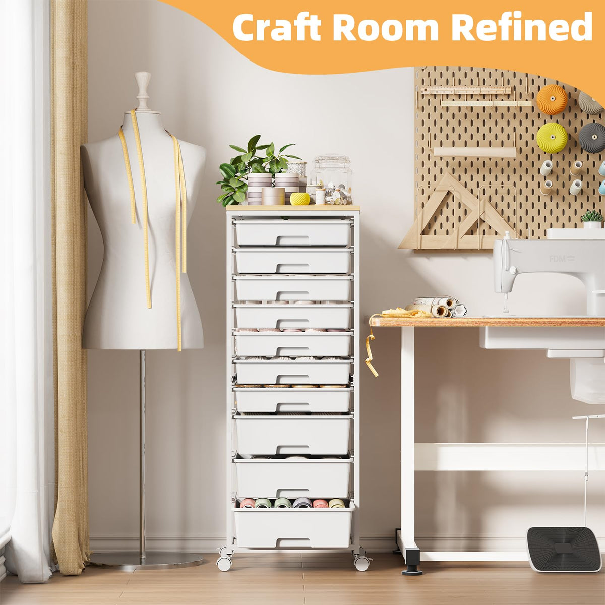 Rolling Storage Cart with 10 Drawers, White X827