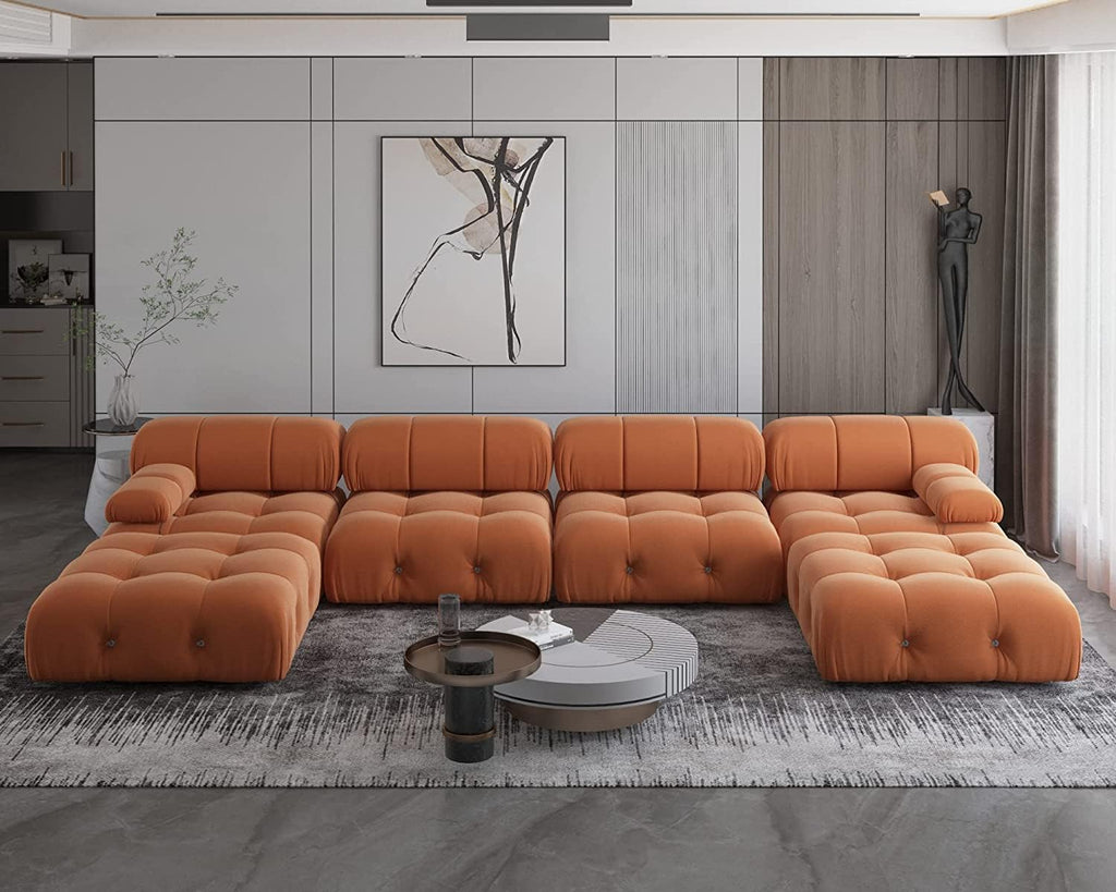 Orange Velvet U-Shaped Sectional Sofa with Chaise Y1659