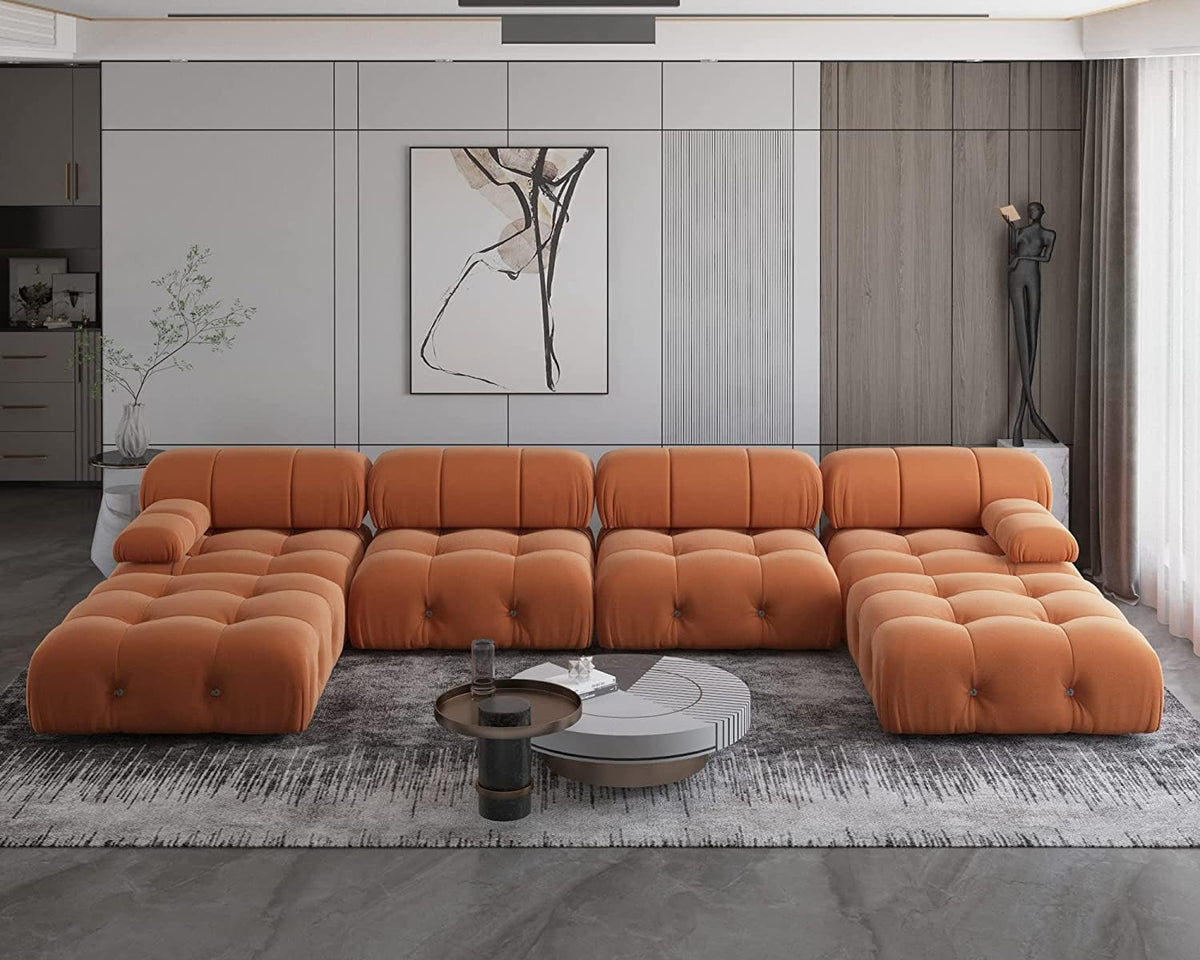 Orange Velvet U-Shaped Sectional Sofa with Chaise Y1659