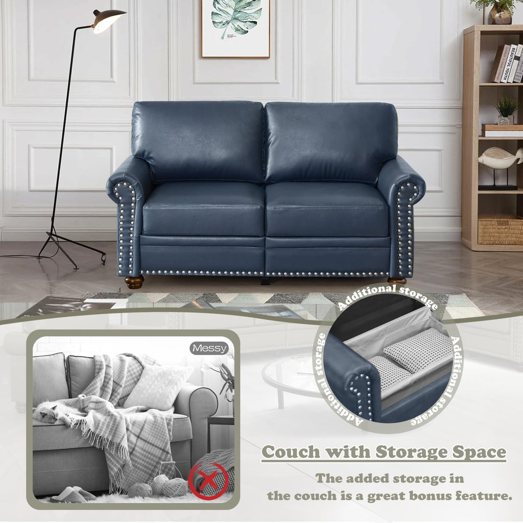 Navy Blue PU Leather Storage Loveseat Sofa C68472