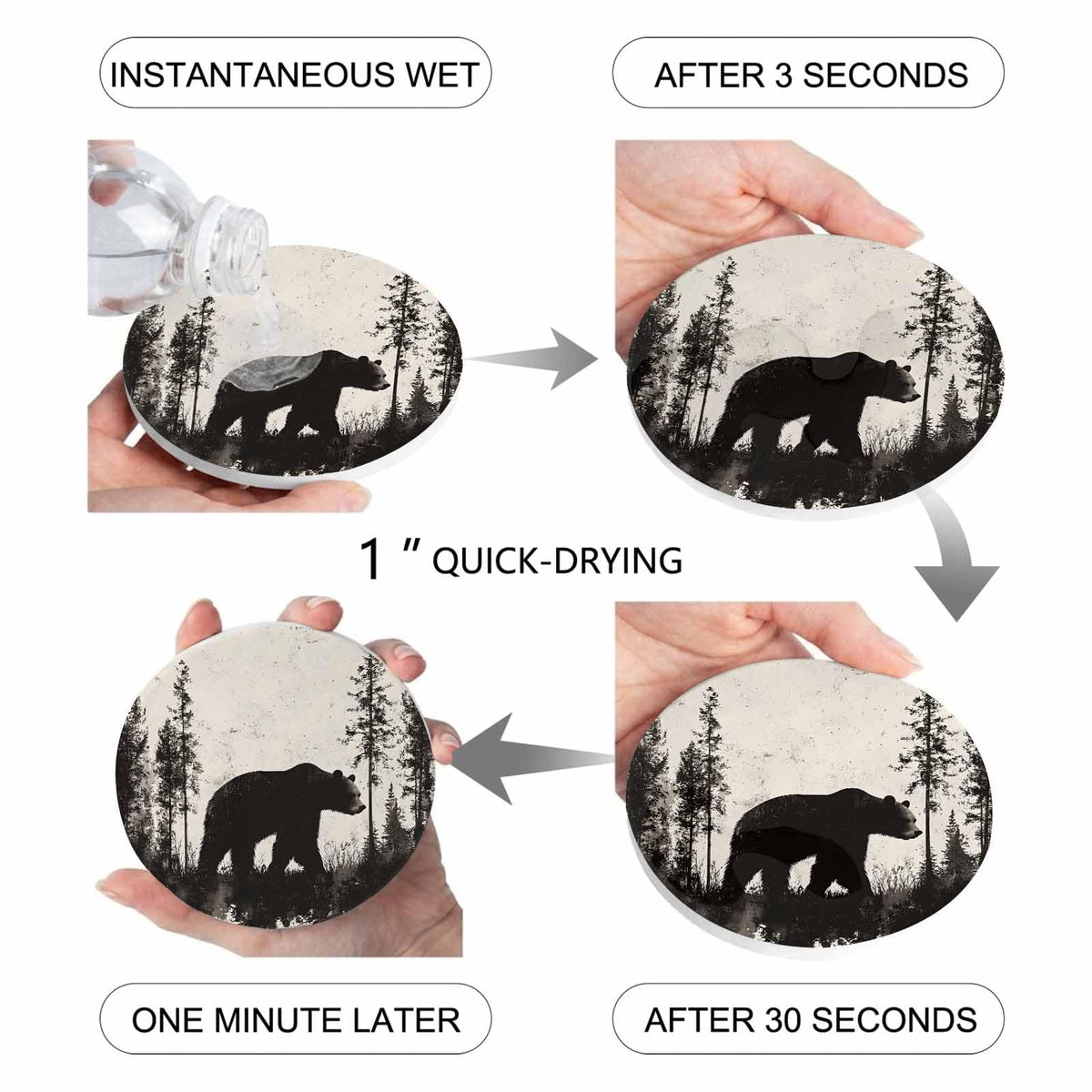 Black Absorbent Round Ceramic Coasters Set of 6 I11452