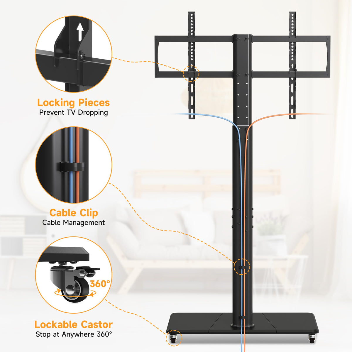 Tall Floor TV Stand for 32-75" TV with Wheels C77694