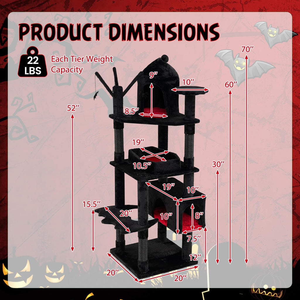 70-inch Multi-Level Black Cat Tree M822